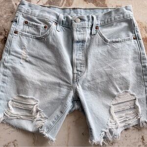 Levi’s Light Wash Distressed Denim Shorts